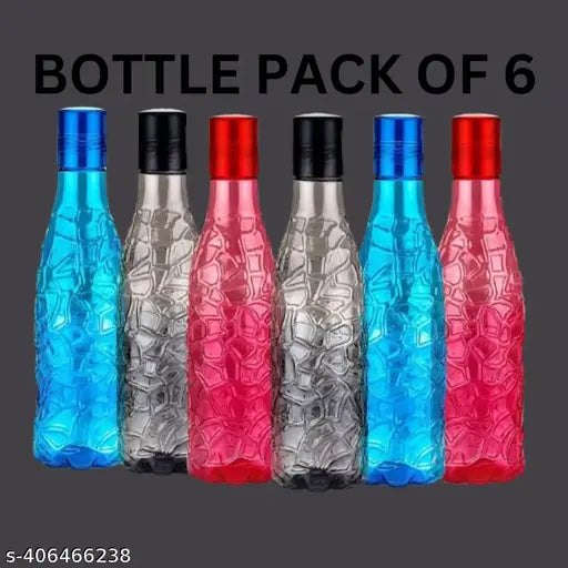Crystal clear plastic, multicolor fridge water bottles (pack of 6), BIS/ISI certified for home and office use
