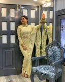 New Bollywood-inspired net embroidered saree with Chikankari Aari work, Indian-made in free size