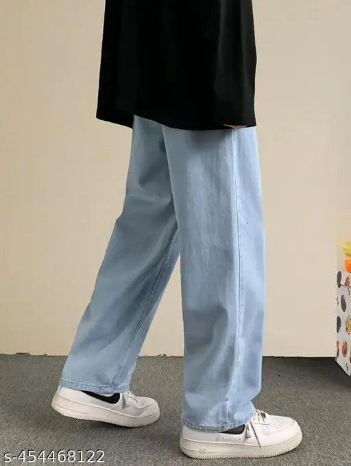 Light blue cotton baggy, solid color, regular fit with straight legs for men - India origin, size 28/waist 28in, length 40in, hip 35in