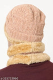 Wool Winter Knit Neck Warmer Scarf & Skull Cap (Self-Design, Onesize), Velvet, Indian Origin