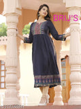 Rayon, three-quarter sleeve, long festive kurta for girls and women. Indian-style Ganesh print on rayon kurti for partywear