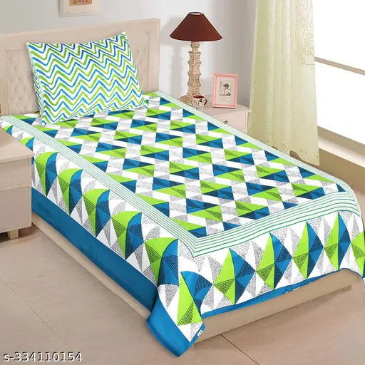 Soft cotton Jaipuri bedsheets & pillow covers (2-pack), geometric print, ideal for summer