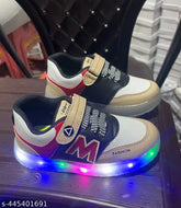 Synthetic TPR trendy LED light kids shoes, textured net pattern, lace-up design. Soft, comfortable footwear for boys ages 2-6 years