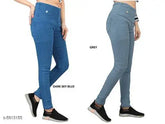 Denim skinny fit stretchable medium waist Dxblue-Grey jeggings for women pack of 2 on hanger