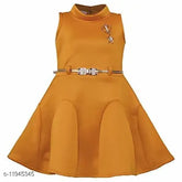 Girls mustard polyester sleeveless frock dress - single 12-18 months, India origin