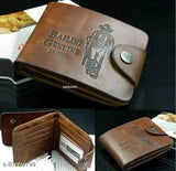 Brown faux leather men's wallet with 2 compartments, printed net pattern. Free size (8cm x 10cm). Made in India