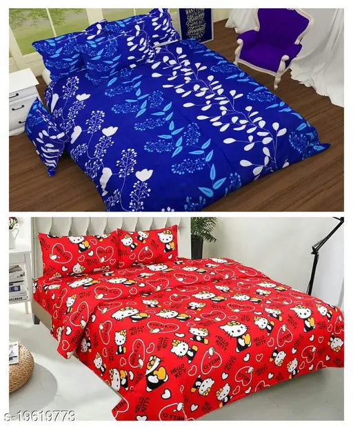 Anticca home double bed polycotton sheets, 2 double sheets & 4 pillow covers - Indian made