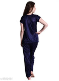 Senslife women's satin nightsuit - solid-colored pyjamas made from satin fabric (India)