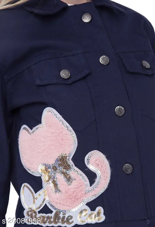 Denim self-design net waistcoat for women, classic and elegant jacket with long sleeves, size XS, S, M, L, XL, XXL originating from India