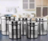 Tactware stainless steel 5-piece dabba set with airtight containers for kitchen storage, including 500ml, 750ml, 1000ml, 1500ml, and 2000ml sizes. Indian made high-quality steel kitchen containers