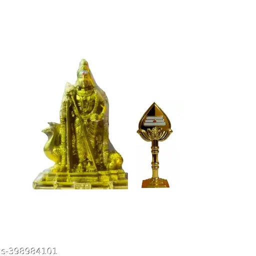 Brass Murugar statue and vel (Set of 2), Indian god idols radiating divine energy