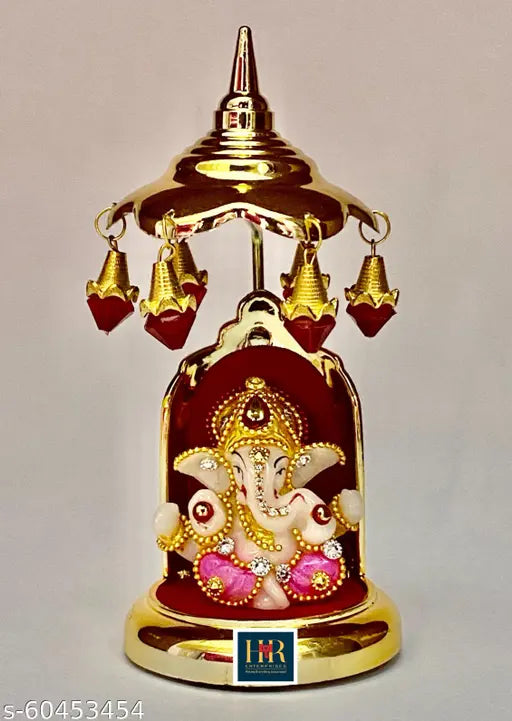 Multi-colored polyresin Ganesha idol set for home decor and car dashboard, perfect for religious idols and gifting