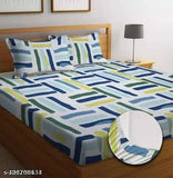 Attractive cotton fitted double bedsheet with 2 large pillow covers - geometric print, superfine quality, perfect for summer, elastic fitted design