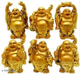 Poly resin laughing Buddha statue set, featuring 6 medium Kubera figures from India, each standing 6cm tall