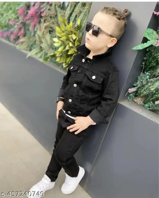 Black long sleeve jacket for boys, solid design, stylish and single piece, ideal for 4-5 years to 7-8 years old, India origin