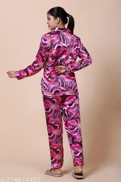 Glen Rose women's cotton printed nightsuit, stylish satin sleepwear for comfort and style (S-XXL)