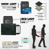 Black genuine leather RFID wallet with 12 slots, solid design, perfect size for front and back pockets