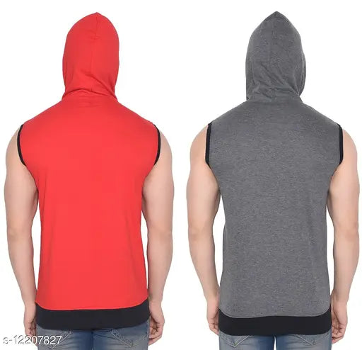 Sleeveless solid red Geum men's t-shirts, vibrant color on display