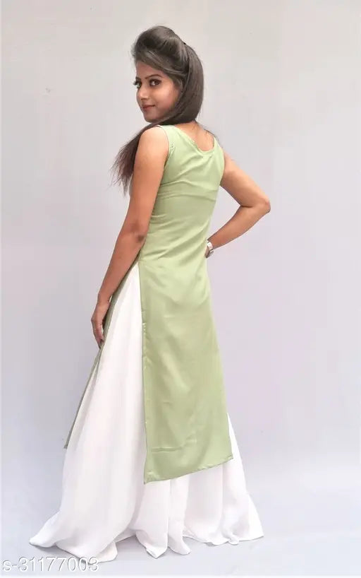Diyaz women's sleeveless kurta sets in crepe fabric, solid pattern, Palazzos bottomwear, suitable for western look and party dressing. Made in India