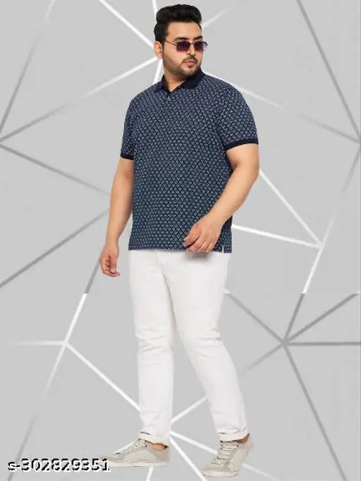 Navy blue wild west all-over print polo neck half sleeve T-shirt for men, cotton blend fabric, stylish and trendy, size 6XL (59 in chest, 33 in length)
