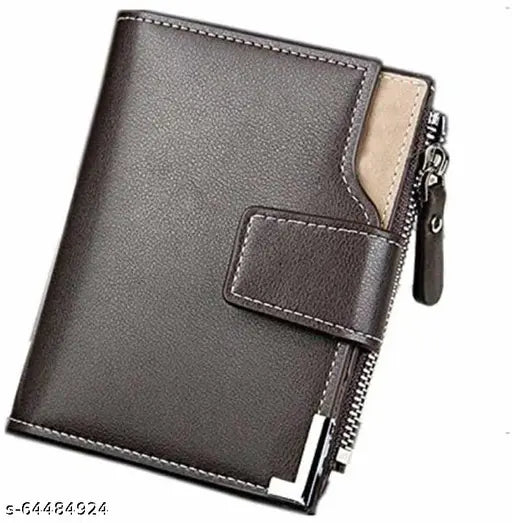 Brown genuine leather wallet with 10 slots for credit cards, also features a compartment for cash and a coin pocket with a zip closure. Made in India
