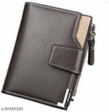 Brown genuine leather wallet with 10 slots for credit cards, also features a compartment for cash and a coin pocket with a zip closure. Made in India