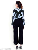 Printed georgette jumpsuit for women, long-sleeved, vibrant pattern on display. Available sizes: XS-XXXXL, Indian-made clothing