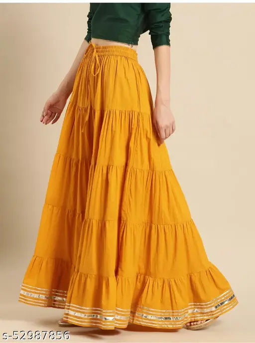 Yellow rayon designer skirt, trendy and ethnic for fashionable women