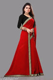 Red Vichitra Silk saree with stitched blouse, featuring solid pattern, free size, 5.5m length