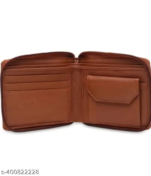 Tan artificial leather men's mini travel wallet, premium quality, 4 card slots, ethnic casual trendy formal design