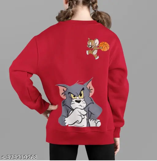 Cotton blend sweatshirt for girls with Tom and Jerry front and back printed, ideal for ages 1-10 years, made in India
