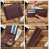 Brown faux leather bi-fold wallet, compact yet spacious with multiple card slots and hidden pockets, ideal for men's everyday essentials