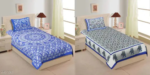 Trendy cotton single combo bedsheets, 140 thread count, pack of 2, Indian-made bed linen set