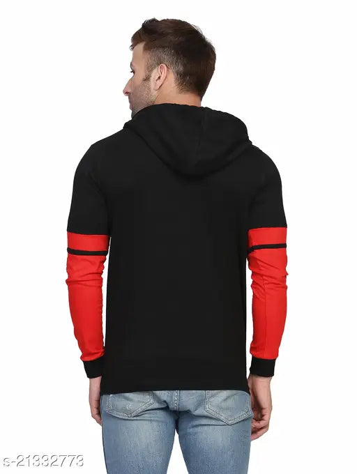 Cotton blend colorblocked full sleeve hood men's t-shirt in slowloris design, bio-dyed, India origin