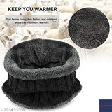 Black VOONTO winter beanie hat with scarf set, knit from acrylic, fur, and wool - ideal for men & women during outdoor activities like skiing or cycling