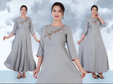 Rayon grey embroidered kurti with three-quarter sleeves, handwork style from India