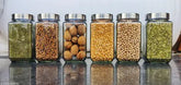 Transparent BPA-free cube-shaped glass storage jars (1000ml), pack of 6 for multipurpose kitchen organization