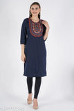 Wool winter kurti for women, embroidered design, three-quarter sleeves, L (Bust Size 40in, Size Length 42in), Indian craftsmanship