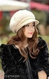 Woolen beanie cap with fur inside & visor for women/girls - warm, soft, durable winter fashion