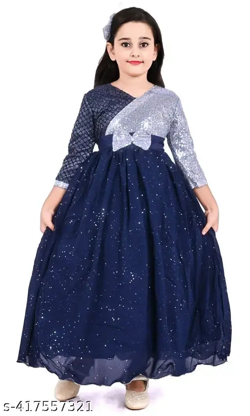 Stylish trendy Georgette printed net dress NB for girls aged 2-16, three-quarter sleeves