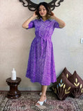 Purple dyed/washed Lehriya short-sleeve shirt-style kurti, regal and sophisticated, Indian origin