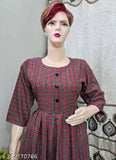Woolen maroon checkered kurti with three-quarter sleeves and front slit - perfect for casual or formal winter wear