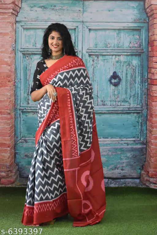 Mulmul printed saree with separate blouse piece, free size, Indian origin