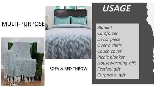 Reversible geometric cotton throw (168 cm x 132 cm), multipurpose and suitable for indoor/outdoor use