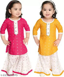 Printed rayon baby girls kurta sharara set combo for casual wear, suitable for parties and occasions