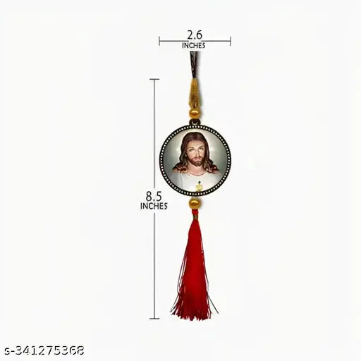 Matte finish wooden Lord Jesus idol, ideal for car and home decor, handcrafted in India, 3x3.2 inches dashboard size, 3x9 inches hanging size