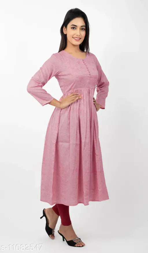 Embroidered cotton anarkali kurti, three-quarter sleeves, Indian embroidery on women's clothing