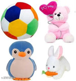 Multicolor combo pack of soft toys: Pikachu balloon, Plush Ball, Blue Penguin (30cm), fiber net, baby playtime, India origin