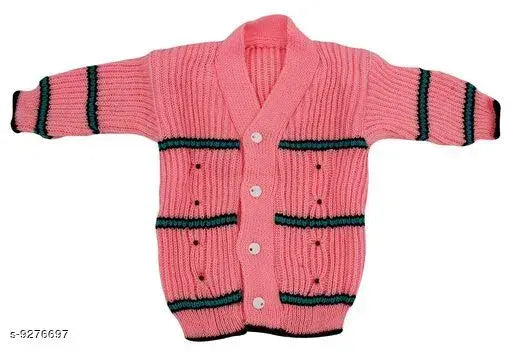 Pink wool sweater, long-sleeve striped design, 0-6 months size, Indian origin