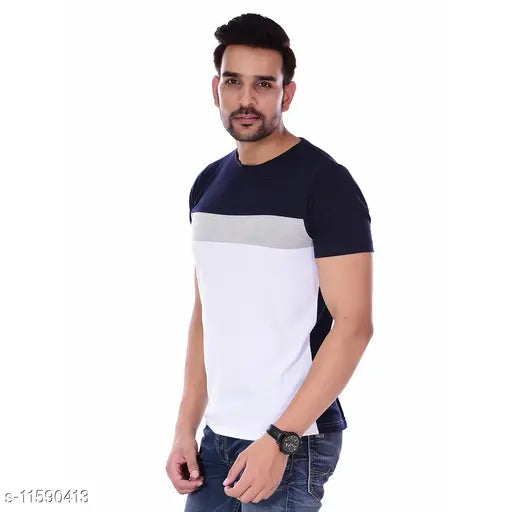 Mens cotton color block t-shirts, short sleeved, multi-colored fashion statement from India